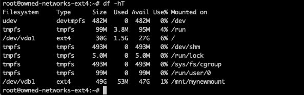 df -hT showing mounted partition