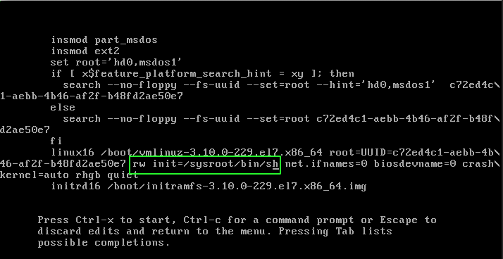 Editing CentOS 7 GRUB kernel parameters